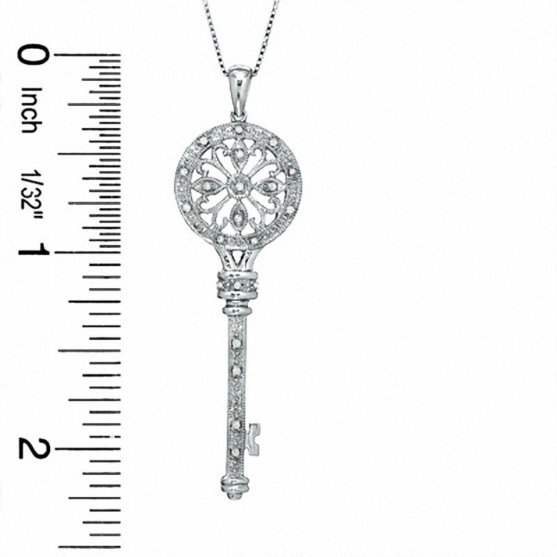 Main Image 2 of 1/10 CT. T.W. Diamond Vintage Key Pendant in Sterling Silver
