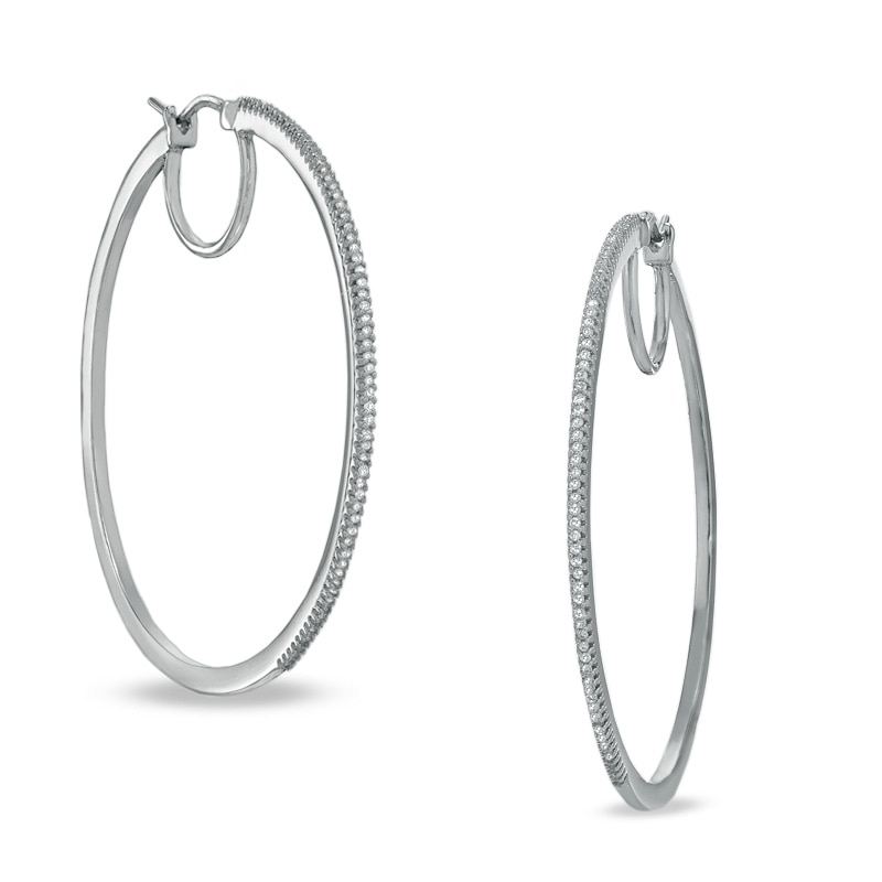 Main Image 1 of 3/8 CT. T.W. Diamond Classic Hoop Earrings in Sterling Silver
