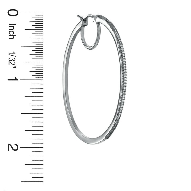 Main Image 2 of 3/8 CT. T.W. Diamond Classic Hoop Earrings in Sterling Silver