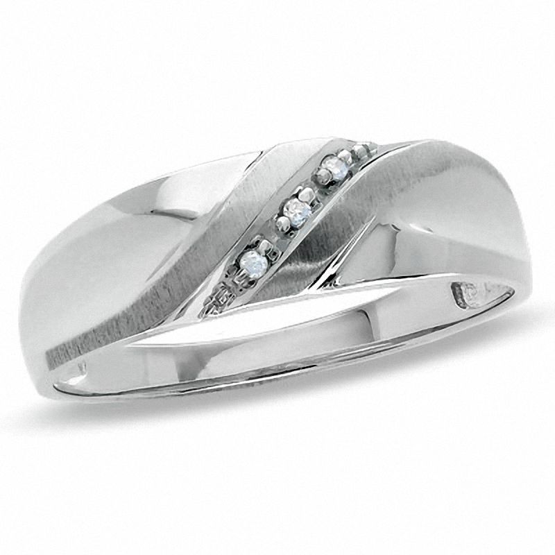 Men's Diamond Accent Slant Wedding Band in 10K White Gold