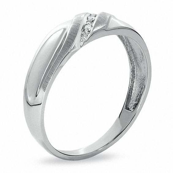 Diamond Accent Slant Wedding Band in 10K White Gold