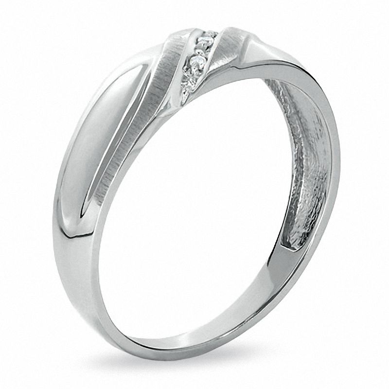 Men's Diamond Accent Slant Wedding Band in 10K White Gold