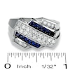 Men's Blue Sapphire and 5/8 CT. T.W. Diamond Slant Ring in 14K White Gold