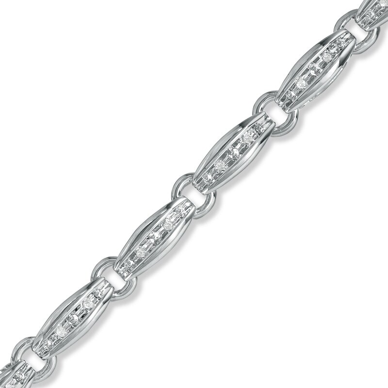 Main Image 1 of 1/10 CT. T.W. Diamond Channel Boat Bracelet in Sterling Silver