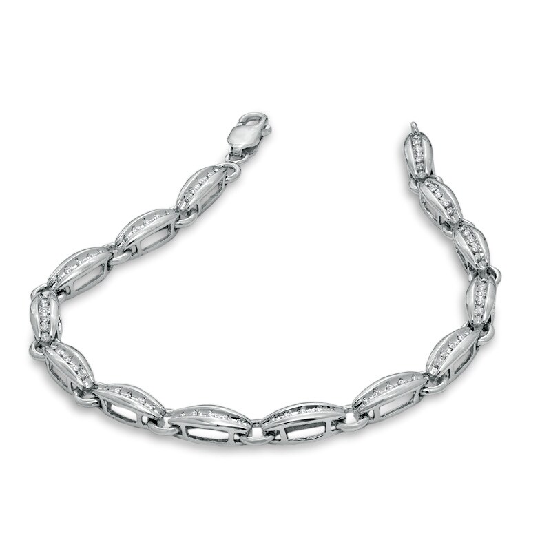 Main Image 2 of 1/10 CT. T.W. Diamond Channel Boat Bracelet in Sterling Silver