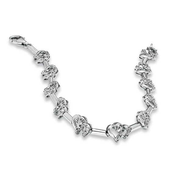 1/5 CT. T.w. Diamond Interlocking Hearts Link Bracelet in Sterling Silver