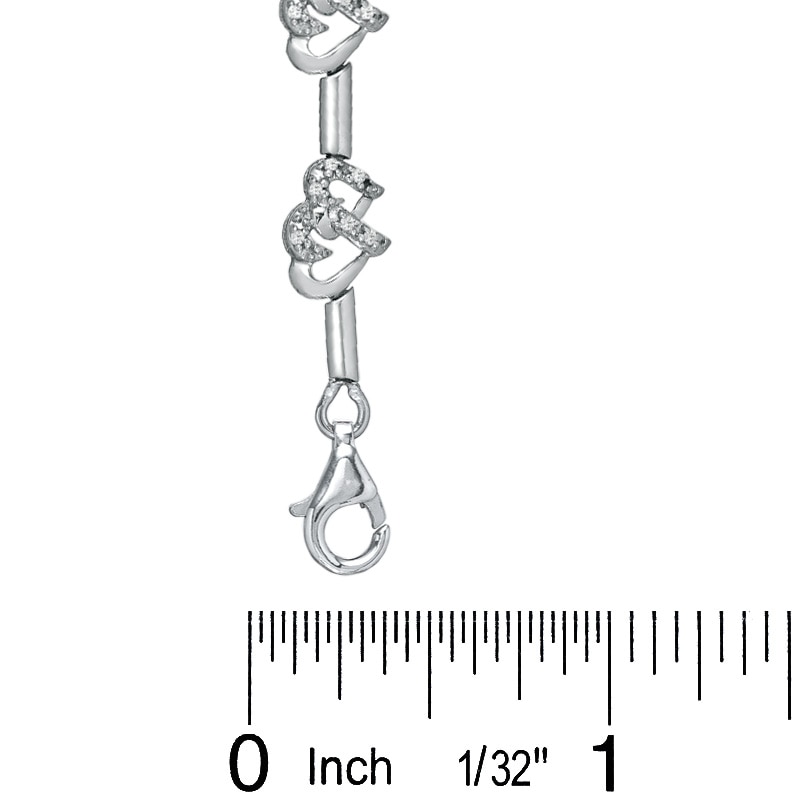 Main Image 3 of 1/5 CT. T.W. Diamond Interlocking Hearts Link Bracelet in Sterling Silver