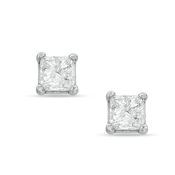 5/8 CT. T.w. Princess-Cut Diamond Solitaire Stud Earrings in 14K White Gold