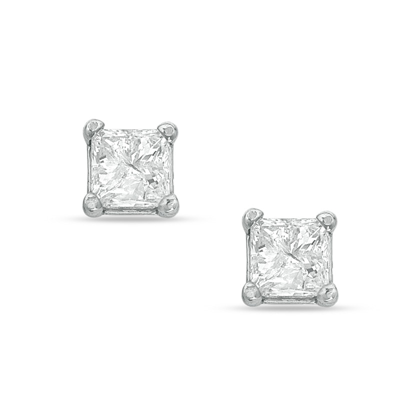 Main Image 1 of 5/8 CT. T.W. Princess-Cut Diamond Solitaire Stud Earrings in 14K White Gold