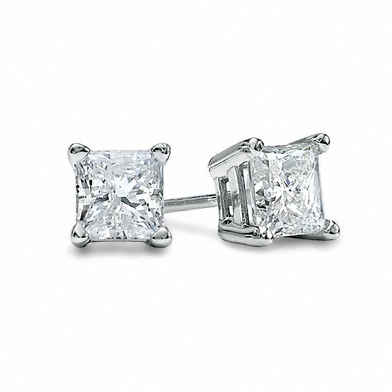1-1/2 CT. T.W. Princess-Cut Diamond Solitaire Stud Earrings in 14K White  Gold