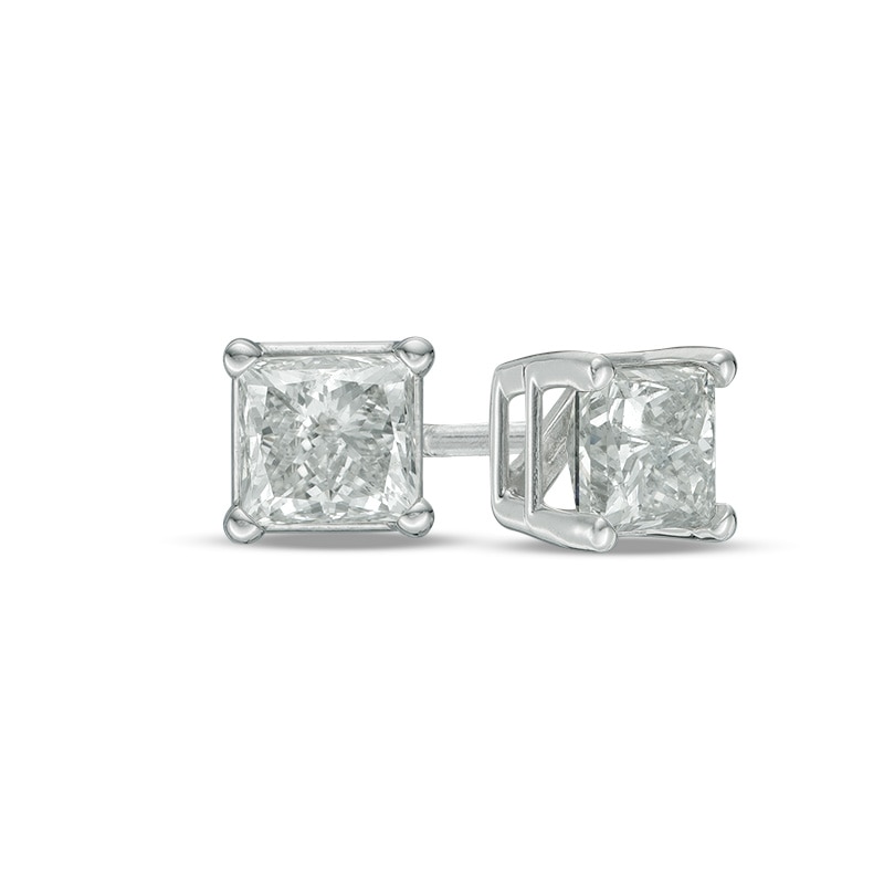 1 Ct T W Princess Cut Diamond Solitaire Stud Earrings In 14k