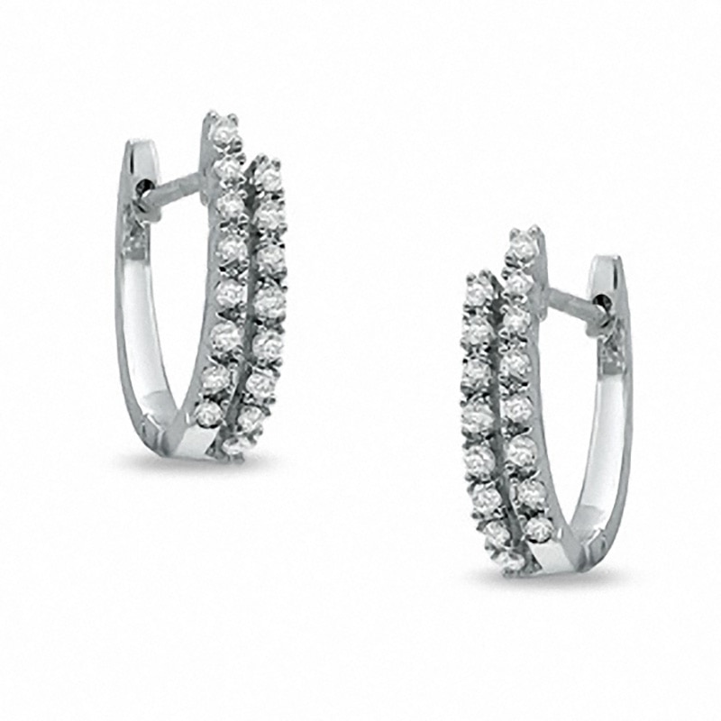 1/5 CT. T.W. Diamond Double Row Hoop Earrings in 10K White Gold