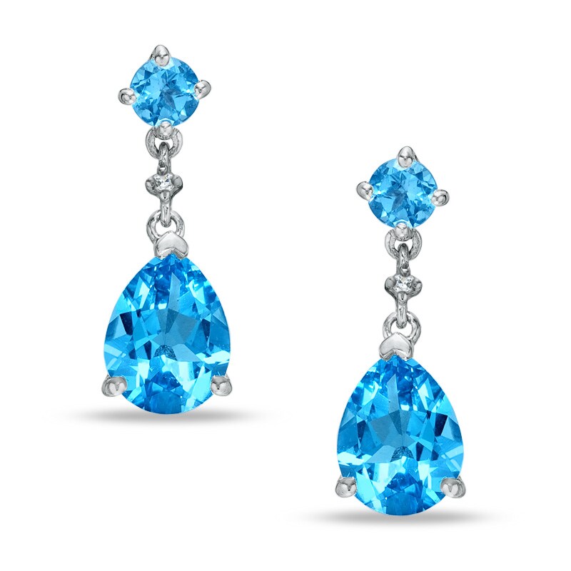 Swiss Blue Topaz Drop Earrings in 10K White Gold with Diamond Accents