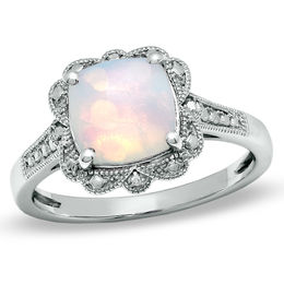 Clearance Rings Zales 8 0mm Cushion Cut Lab Created Opal Vintage Style Ring In Sterling Silver