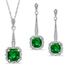 Thumbnail Image 0 of Cushion-Cut Lab-Created Emerald Vintage-Style Pendant and Earrings Set in Sterling Silver