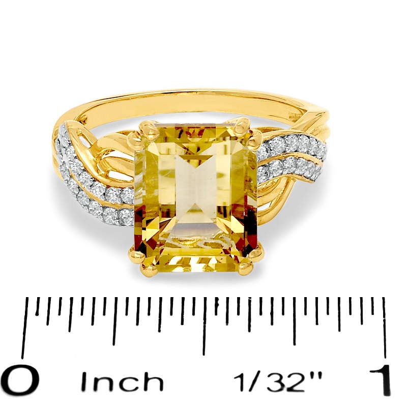Main Image 3 of Emerald-Cut Citrine and Lab-Created White Sapphire Swirl Ring in 10K Gold