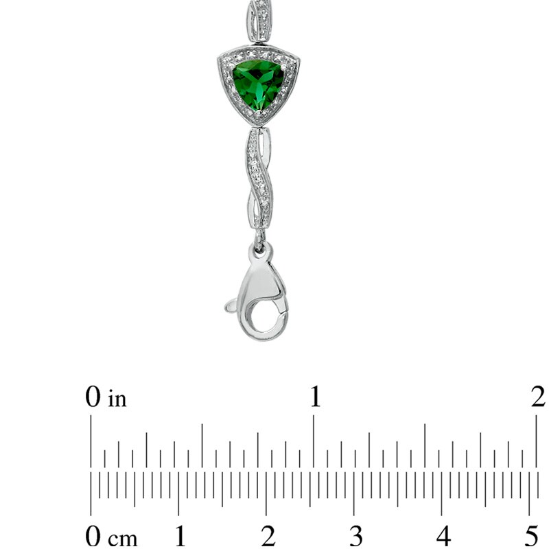 Main Image 3 of 6.0mm Trillion-Cut Lab-Created Emerald Bracelet in Sterling Silver with Diamond Accent - 7.25&quot;