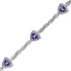 Thumbnail Image 1 of 6.0mm Trillion-Cut Amethyst Bracelet in Sterling Silver with Diamond Accent - 7.25"