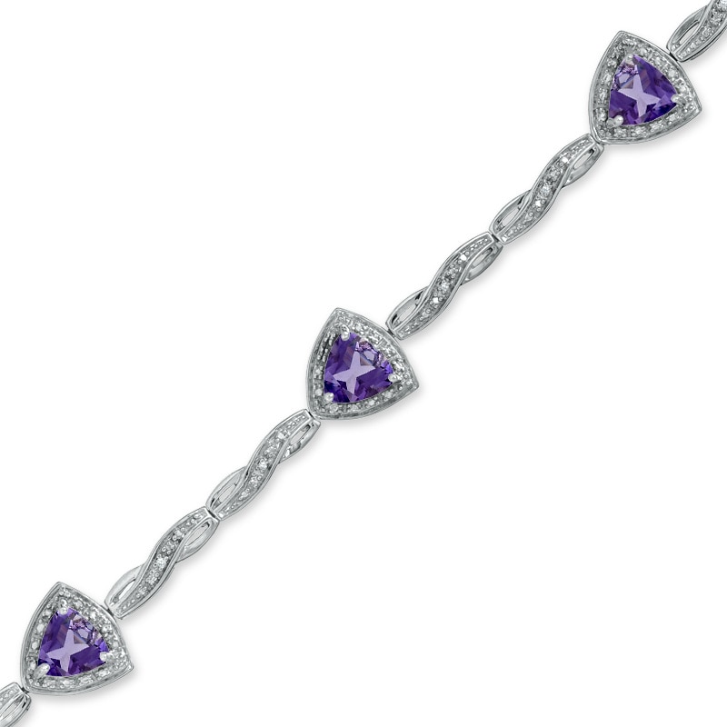 6.0mm Trillion-Cut Amethyst Bracelet in Sterling Silver with Diamond Accent - 7.25"