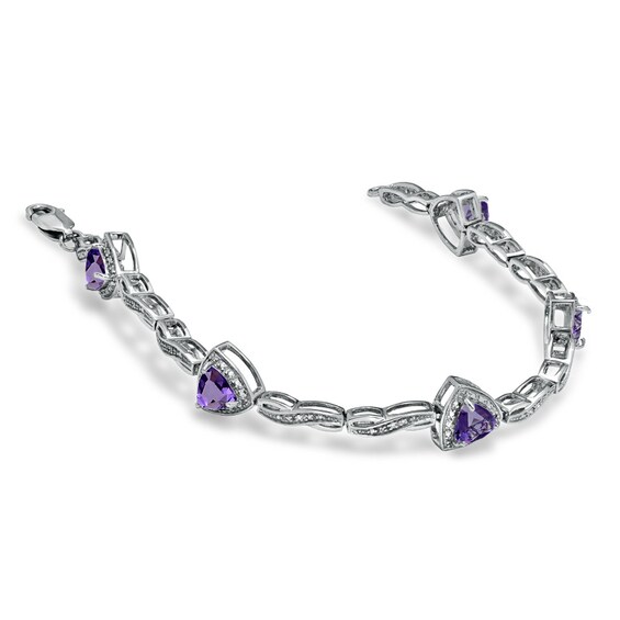 6.0mm Trillion-Cut Amethyst Bracelet in Sterling Silver with Diamond Accent - 7.25" 6.0mm Trillion-Cut Amethyst Bracelet in Sterling Silver with Diamond Accent - 7.25"
