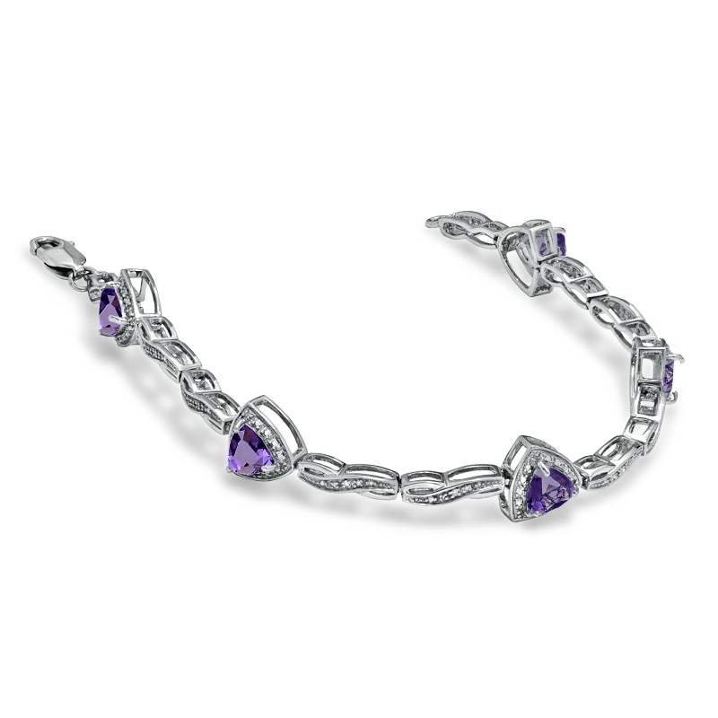 6.0mm Trillion-Cut Amethyst Bracelet in Sterling Silver with Diamond Accent - 7.25"