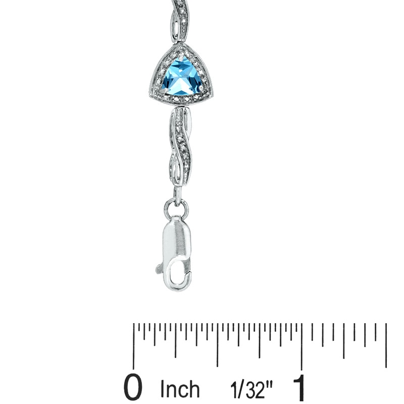 Main Image 3 of 6.0mm Trillion-Cut Blue Topaz Bracelet in Sterling Silver with Diamond Accents - 7.25"