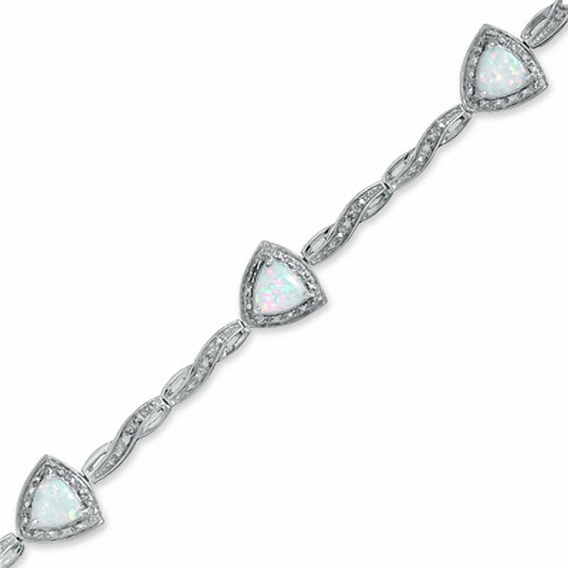 6.0mm Trillion-Cut Lab-Created Opal Bracelet in Sterling Silver with Diamond Accent - 7.25"