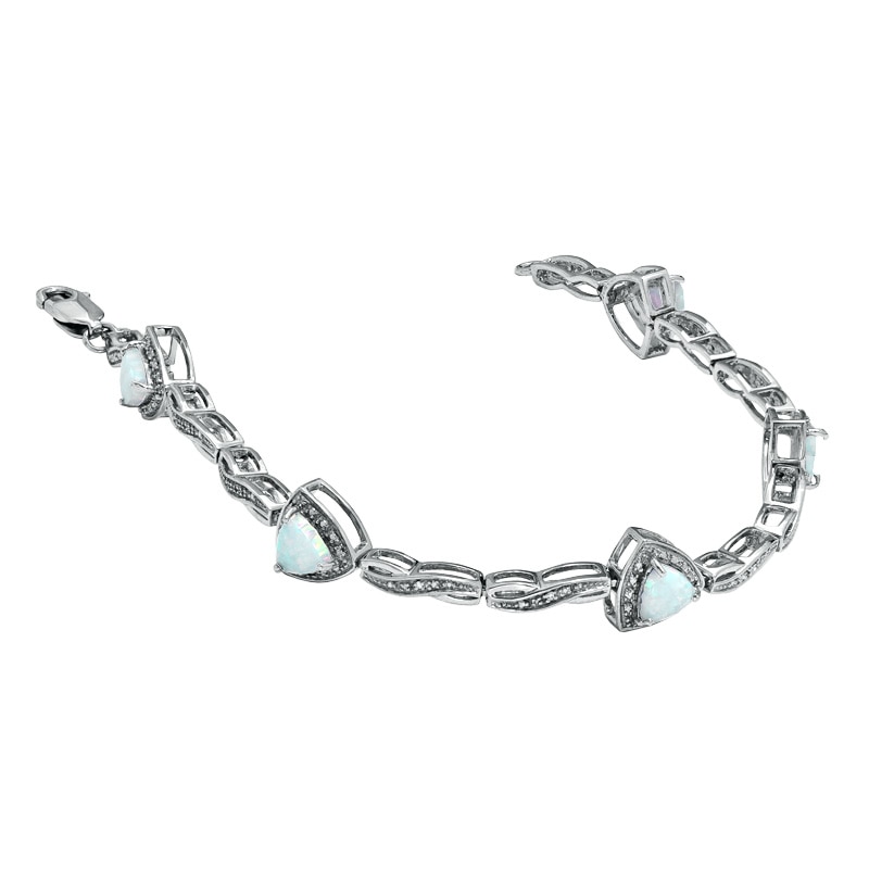 Main Image 2 of 6.0mm Trillion-Cut Lab-Created Opal Bracelet in Sterling Silver with Diamond Accent - 7.25"