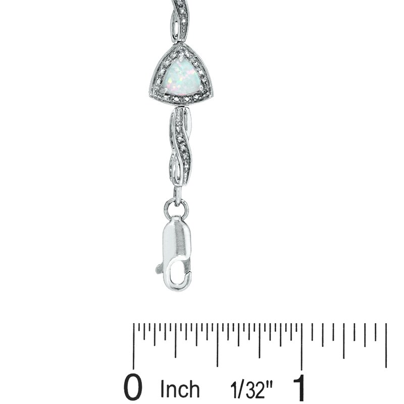 6.0mm Trillion-Cut Lab-Created Opal Bracelet in Sterling Silver with Diamond Accent - 7.25"