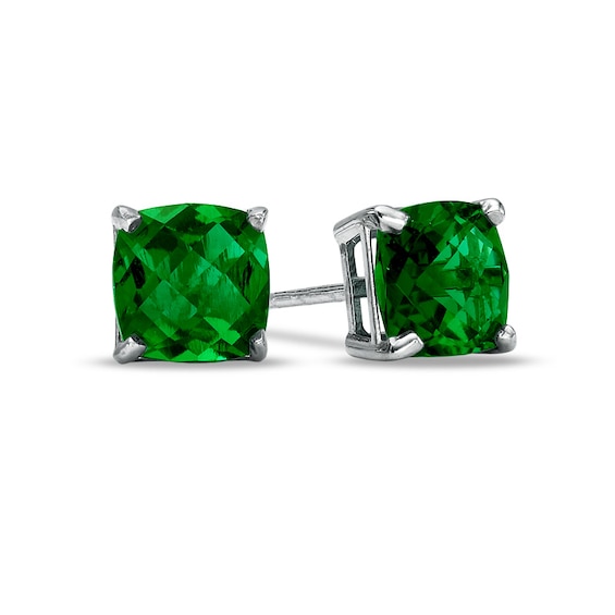 6.0mm Cushion-Cut Lab-Created Spinel Stud Earrings in 10K White Gold