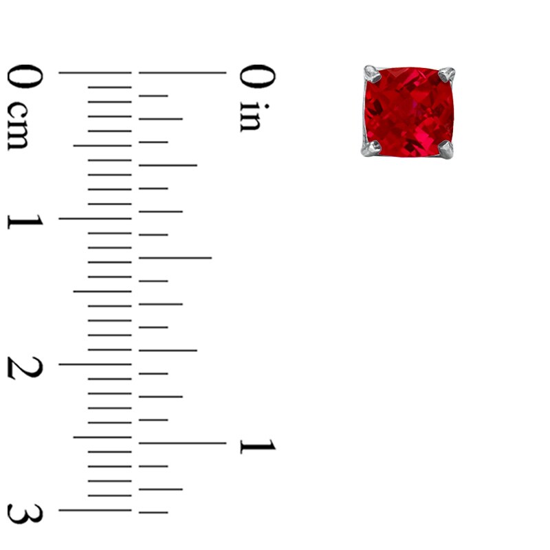 Main Image 2 of 6.0mm Cushion-Cut Lab-Created Ruby Stud Earrings in 10K White Gold