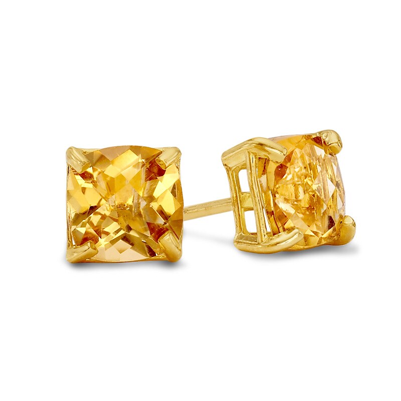 Main Image 1 of 6.0mm Cushion-Cut Citrine Stud Earrings in 10K Gold