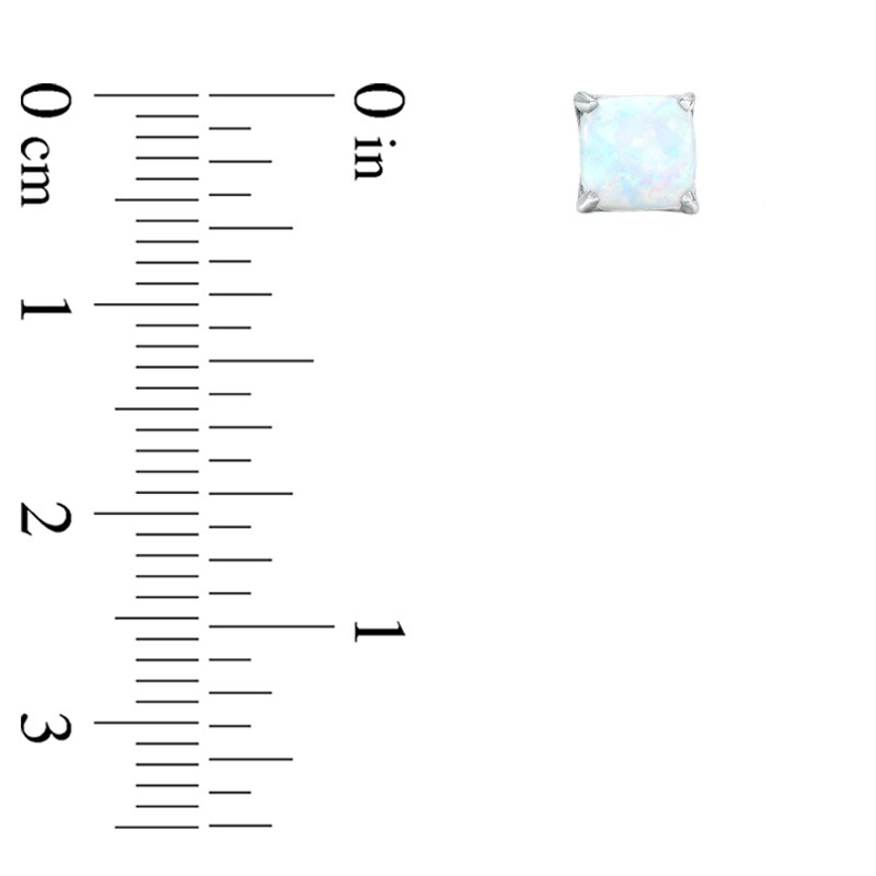 Main Image 2 of 6.0mm Cushion-Cut Lab-Created Opal Stud Earrings in 10K White Gold