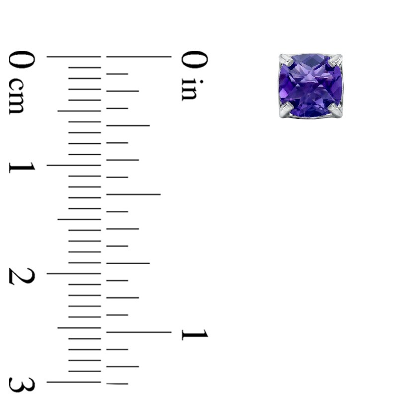 Main Image 2 of 6.0mm Cushion-Cut Amethyst Stud Earrings in 10K White Gold