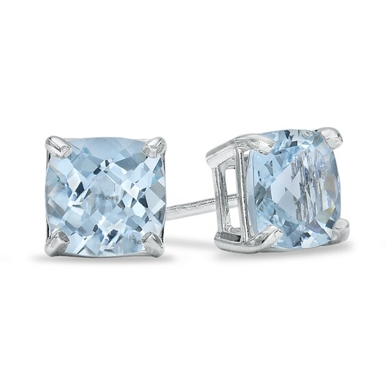 6.0mm Cushion-Cut Lab-Created Blue Spinel Stud Earrings in 10K White Gold