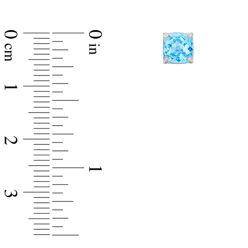 Main Image 2 of 6.0mm Cushion-Cut Blue Topaz Stud Earrings in 10K White Gold