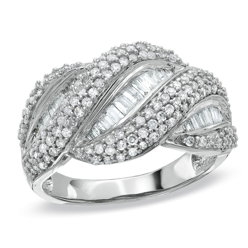 Main Image 1 of 1 CT. T.W. Round and Baguette Diamond Circle Wreath Band in 14K White Gold