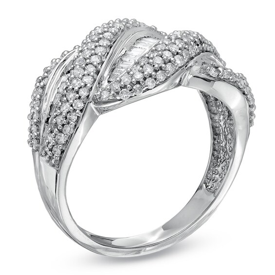 1 CT. T.w. Round and Baguette Diamond Circle Wreath Band in 14K White Gold