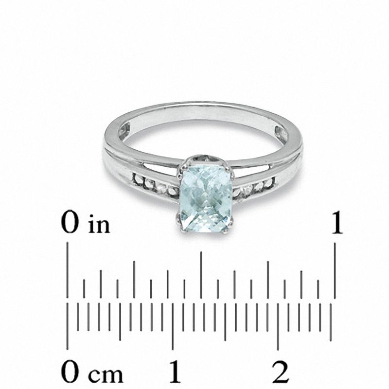 Main Image 3 of Cushion-Cut Aquamarine and White Sapphire Ring in 10K White Gold