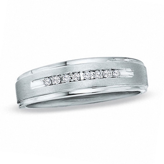 Men's 1/10 CT. T.w. Diamond Wedding Band in 10K White Gold