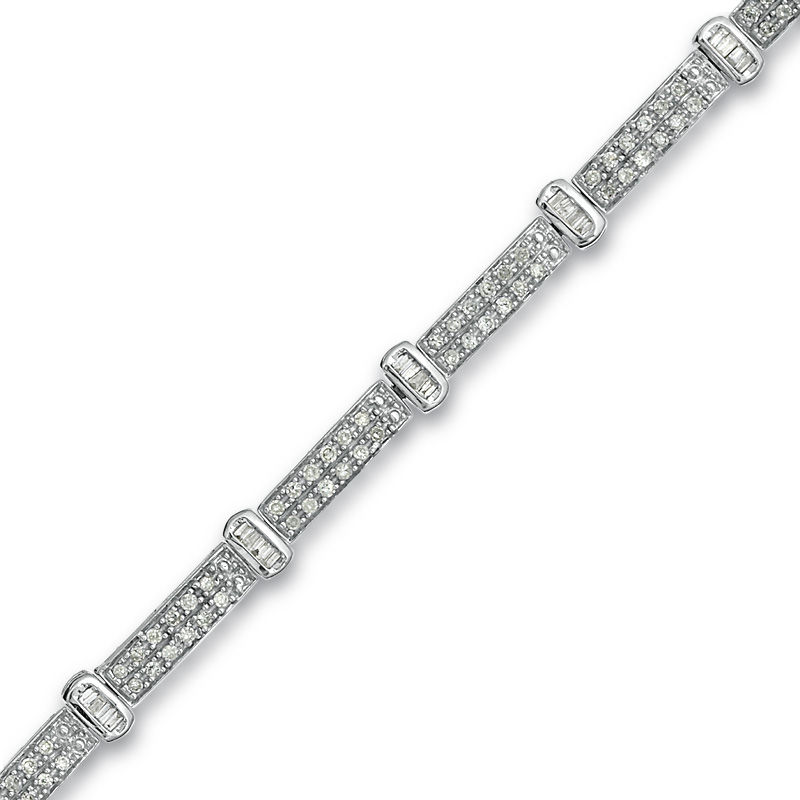 Main Image 1 of 1 CT. T.W. Round and Baguette Diamond Fashion Bracelet in 10K White Gold
