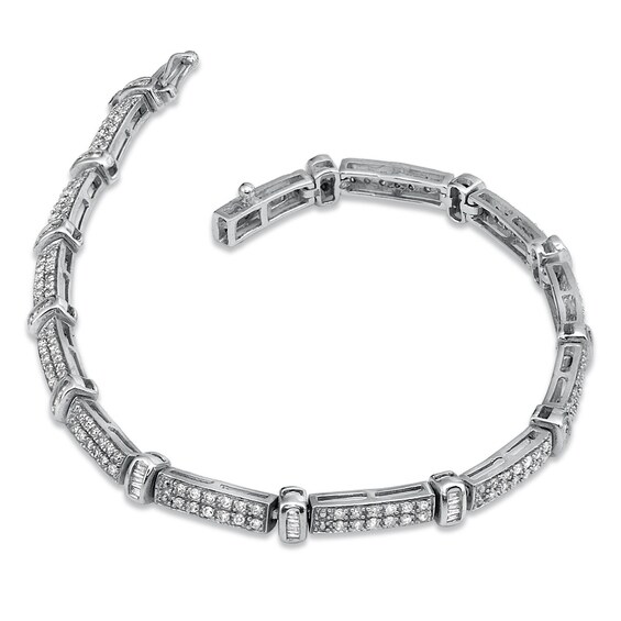 1 CT. T.w. Round and Baguette Diamond Fashion Bracelet in 10K White Gold