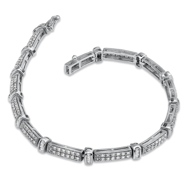 Main Image 2 of 1 CT. T.W. Round and Baguette Diamond Fashion Bracelet in 10K White Gold