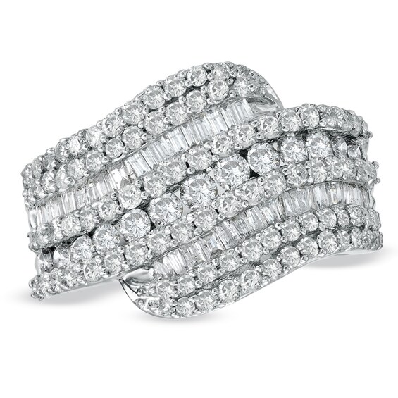 2 CT. T.w. Round and Baguette Diamond Bypass Band in 10K White Gold