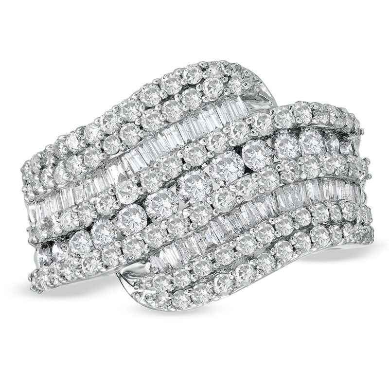 Main Image 1 of 2 CT. T.W. Round and Baguette Diamond Bypass Band in 10K White Gold