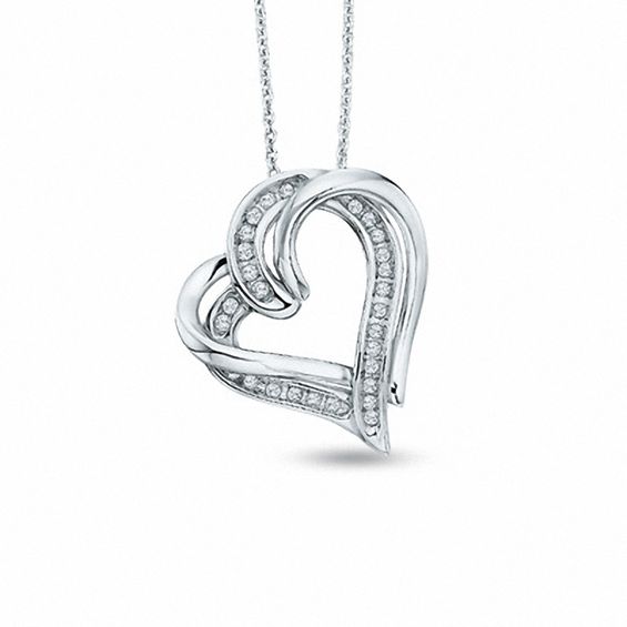 1/10 CT. T.W. Diamond Overlap Heart Pendant in Sterling Silver | Heart Necklaces | Necklaces | Zales