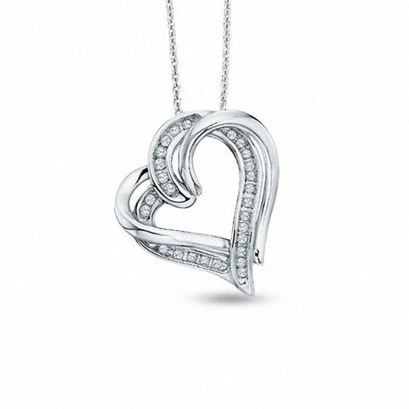 Main Image 1 of 1/10 CT. T.W. Diamond Overlap Heart Pendant in Sterling Silver