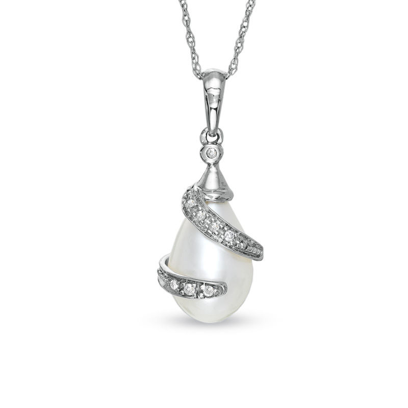 Main Image 1 of Freshwater Cultured Pearl Pendant in 10K White Gold with Diamond Accents