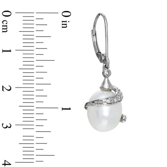 Freshwater Cultured Pearl Wrap Drop Earrings in 10K White Gold with Diamond Accents