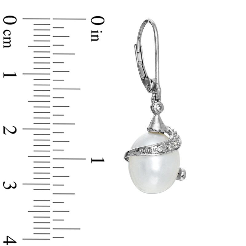 Main Image 2 of Freshwater Cultured Pearl Wrap Drop Earrings in 10K White Gold with Diamond Accents